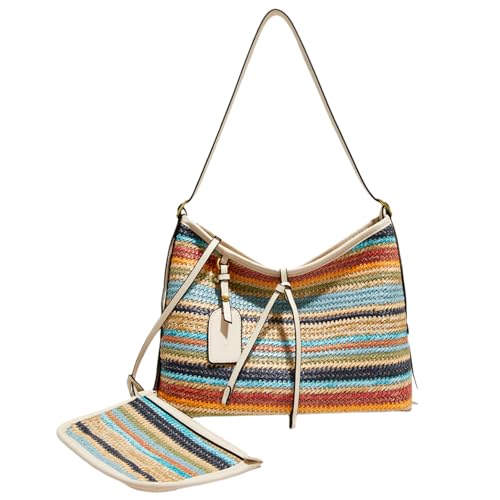 Bolso bandolera de rafia con rayas coloridas miniatura 1