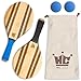 Frescobol Paddle Ball Set (Beach Stripes) - Comes with 2 Paddles, 2 Balls & Canvas Drawstring Bag