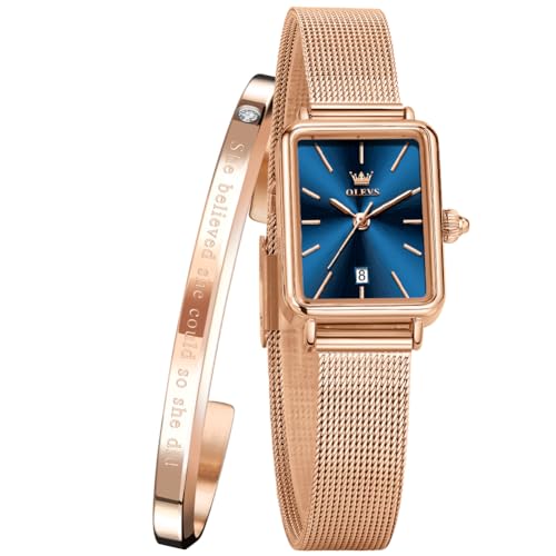 OLEVS Ladies Watch Rose Gold Stainless Steel Mesh Strap Ultra Thin Rose Gold Waterproof Japanese Quartz Dress Date Women Wrist Watch