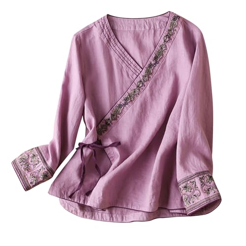 3/4-Ärmel, Tops für Damen, Baumwolle, Leinen, Stickerei, Shirt, Damen, Vintage, Cheongsam-Tops, Hanfu, traditioneller chinesischer Tang-Anzug, Zen...
