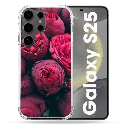 Coque Samsung S25 rigide Cokitec renforcée motif pivoine et bumper antichoc