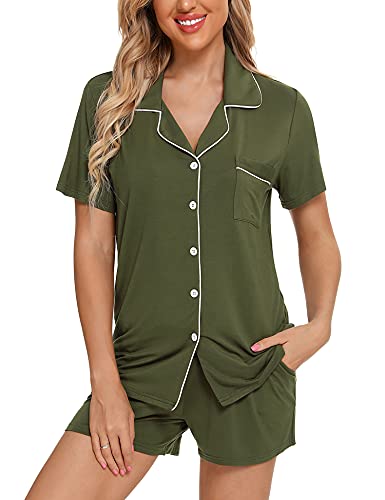Image of Anjue Womens Pajamas Set Short Sleeve Button Down Soft Pj Sets S-XXL | V neck,Pyjamas,Modal,Wedding,Pijamas de mujer,Bridal party,Viscose,Knit,Cute,Lounge,Lightweight,Nursing,Holidays