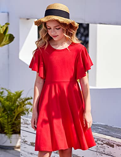 Arshiner Girl's Summer Dresses Ruffle Short Sleeve Swing Flowy Midi Casual Sundress with Pockets2