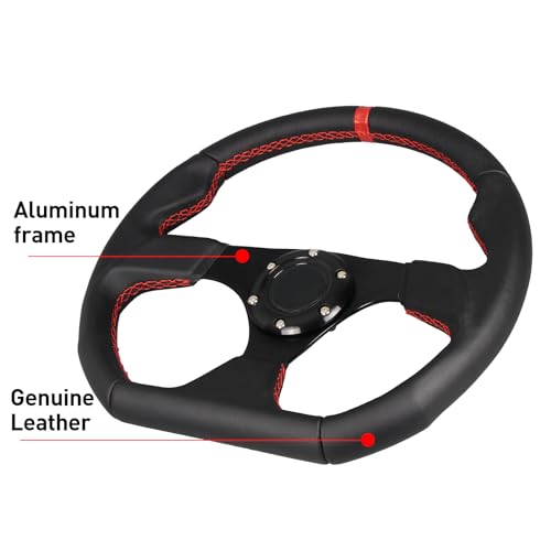 Universal Racing Sports Steering Wheel Red Stripe D Shape 13.8inch 350mm 6 Bolts Black Leather Hand Grip Steering Wheel - Image 3