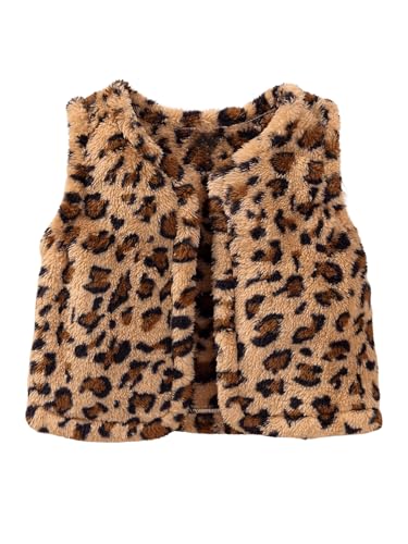 WDIRARA Toddler Girl's Leopard Print Fur Vest Outwear Lightweight Sleeveless Teddy Coat