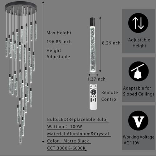 Image of 30-Lights Bubble Crystal Chandelier for Entryway High Ceiling,Black