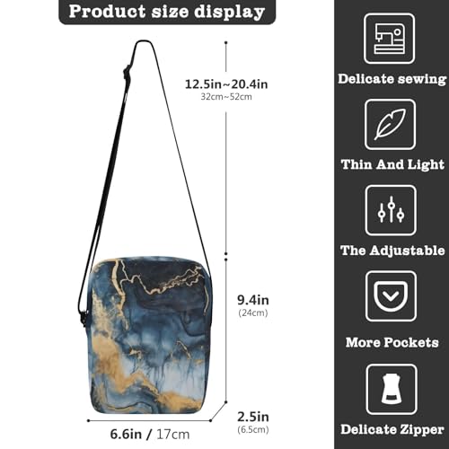 Crossbody Bag Navy Blue Gold Marble Messenger Bag for Women Men Purse Shoulder Bag Satchel Bag with Adjustable Strap 214A48153