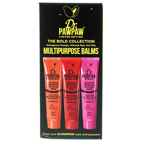 DR PAWPAW The Bold Collection Lip Meets Colour Hot Pink, Outrageous Orange & Ultimate Red, 3 x 25ml Gift Set