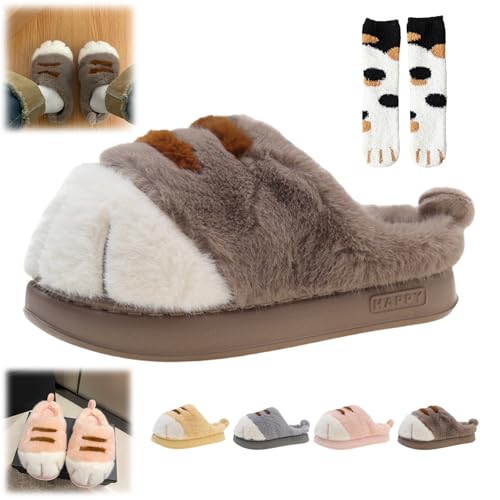 Cat Paw Slippers, Cat Slippers for Women Fuzzy, Cat Paw Slippers for Women, Cat Feet Slippers,Funny 3D Cat Paw Cartoon Warm Cozy Fuzzy Bedroom House Slippers