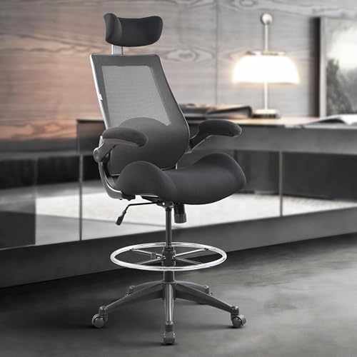 BOLISS 400lbs High Back Computer Office Drafting Chair Flip up Armrests Lumbar Support Adjustable Big Footrest Ring(Black)