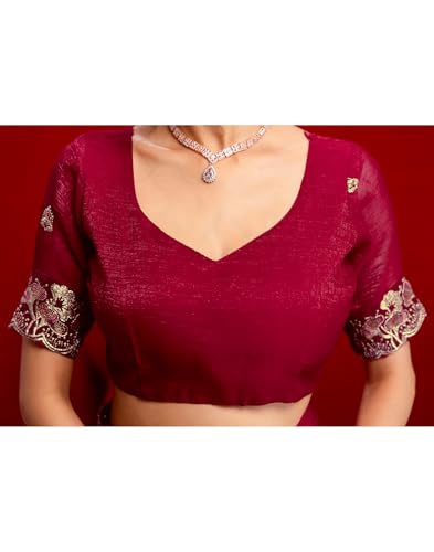 Image of SIRIL Women's Shimmer Chiffon Sequence Embroidery Saree With Unstitched Blouse Piece for Wedding and Parties