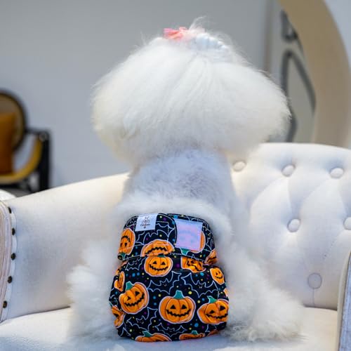 Image of CuteBone Washable Halloween Dog Diapers Female No Tail Hole 3 Pack Reusable Doggie Period Training Pants for Docked-Tail Frenchie French Bulldog Boston Terrier Without Tail WWD10L