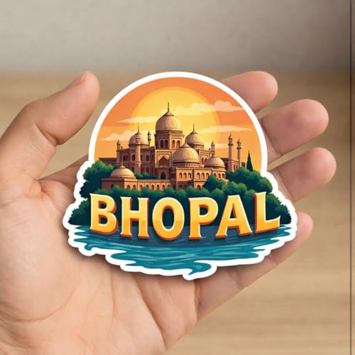 Image of Naxon Bhopal City of Lakes Souvenir Wooden Fridge Magnet | Upper Lake, Taj-ul-Masajid Landmark Design 3x3 Inch Refrigerator Magnet for Kitchen & Home Decor | Travel Gift from Bhopal MP | Pack of 1