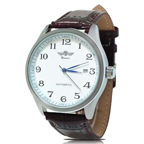 Relojes para hombre, reloj mecánico, esfera blanca, correa azul de las manos de la PU de la banda de viento automático, estándar, Azul/Wite, Correa Relojes para hombre, reloj mecánico, esfera blanca, correa azul de las manos de la PU de la banda de viento automático, estándar, Azul/Wite, Correa