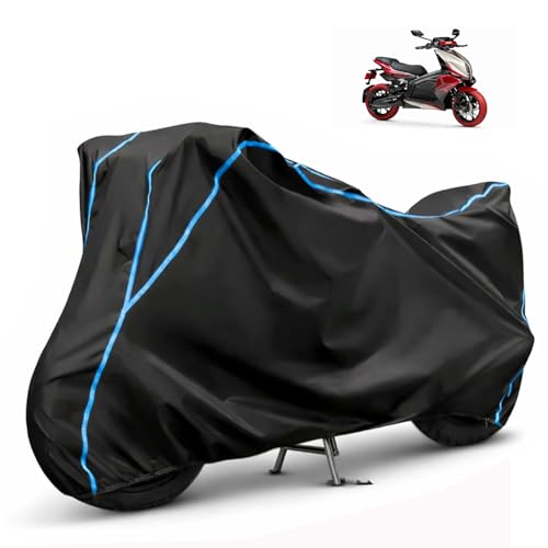 Image of Compatible with TVS X NFE Waterproof Two Wheeler Scooter Body Cover Water Resistant, Heavy Duty, UV Rays, Dust & Scratch Protection for All-Modal & Variants (Black,Sky Blue Piping)