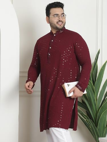Image of SOJANYA Plus(Since 1958) Men's Cotton Relaxed Fit Straight Radiant Elegance Sequinned Kurta for Navratri, Garba & Puja
