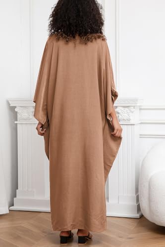 Vestido caftán bohemio monocolor de talla única holgada y bata ligera suave 4