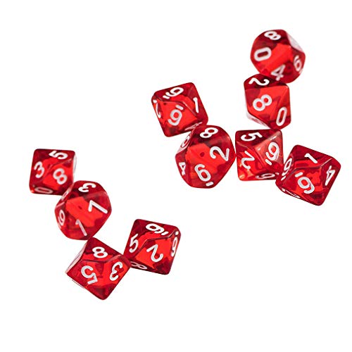 Yourandoll 10 STÜCKE Polyedrische Würfel D10 (0-9) Dice Würfel Spielwürfel for DND RPG Tischspiele (Rote 1)