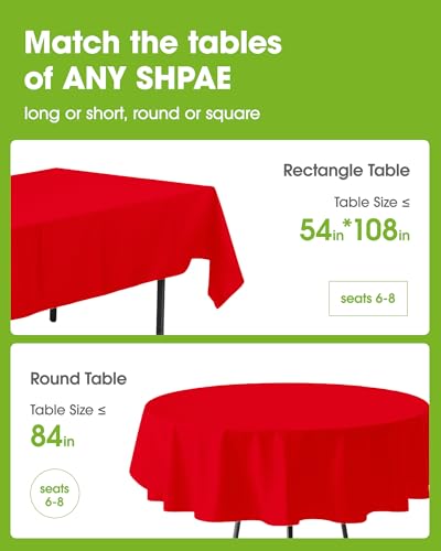 Image of Pureegg Plastic Table Cloth Disposable 8 Pack, 54 x 108 Inch Table Cloths, Valentines Day, Thanksgiving, Christmas Decorations, Fall Tablecloths, Rectangle, Plastic Cover, Leakproof & Sturdy, Red