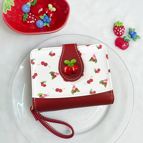 Sunwel Fashion Cutest Fruit Prints Wallet Card Slots Small Wallet with Zipper Coin Pouch Wallet for Women Girls (CHERRY)2