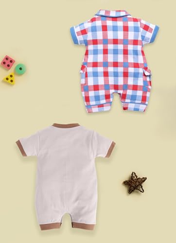 Image of BabyGo Baby Half Sleeve Rompers 100% Cotton Rompers for New Born Baby Boys|Daily Suits for Baby Boys & Girls| 0X3M|GREY-ROYAL|Onesies| Infant Clothes | Pack of 2