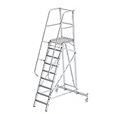 EUROKRAFT Alu-Plattformleiter - fahrbar - 9 Stufen - Alu-Leiter Alu-Plattformleiter Alu-Plattformleitern Alu-Stufenstehleiter Aluleiter Aluleitern Bockleiter Fahrbare Plattformleiter Leiter Mobile