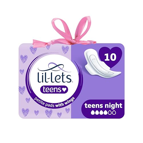 Lil-Lets Teens Night Pads X 10, Petite Towels For Girls & Teenagers, With Wings, For Heavy Flow, Unscented, Soft & Breathable, First Period Sanitary Towels, 1 Pack of 10 Pads