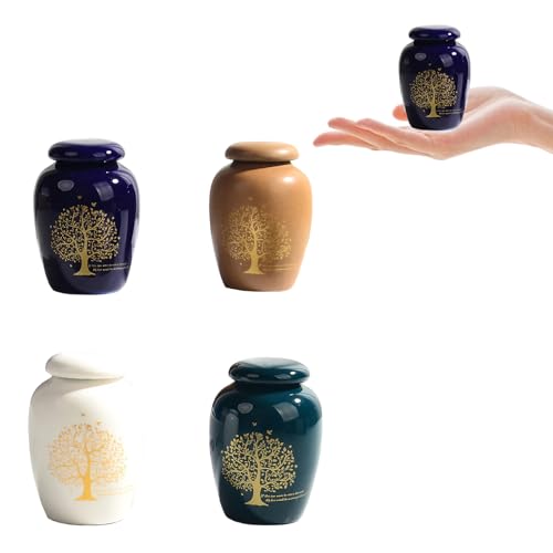 4 mini urnas pequeñas de cerámica para cenizas humanas, patrón de árbol de la vida, urnas de recuerdo para cenizas de perros y gatos