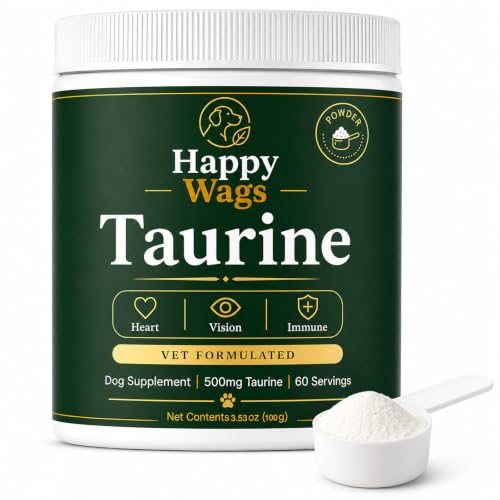 Happy Wags Taurine for Dogs - 500mg Taurine Powder Supplement for Heart Vision Immune & Healthy Aging Support Tasteless Daily Dog Supplement 100 Grams