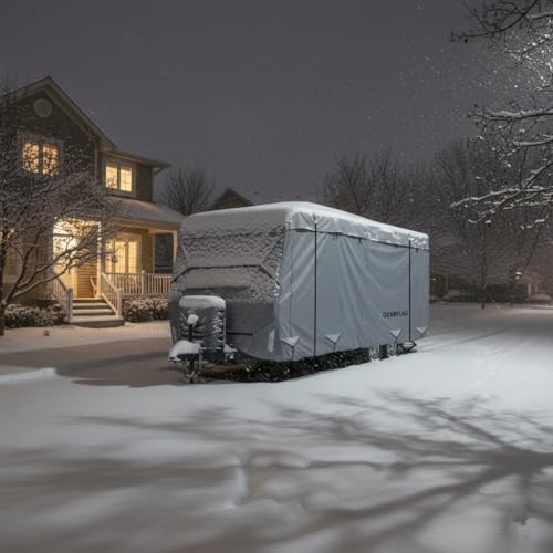 Image of GEARFLAG Travel Trailer Cover Camper Cover Multi-Layers with Reinforced Windproof Side-Straps Anti-UV Water-Resistance Heavy Duty for Motorhome (Fits 15' - 17') - Ideal for rv & Trailer Covers