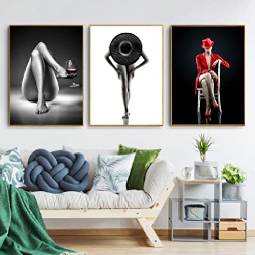 Peinture noir blanc sexy fille pour habiller un mur de salon vide sans cadre