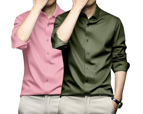 DEELMO Combo of Men's Stylish Solid Satin Casual Shirt for Men Fu...