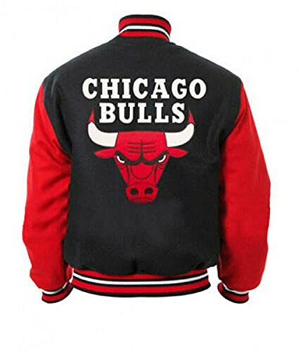 KYTBazar Vintage Letterman Red & Black Wool Jacket with Faux Leather Sleeves-Varsity Chicago Bomber Red Bulls Jacket for Men, Small