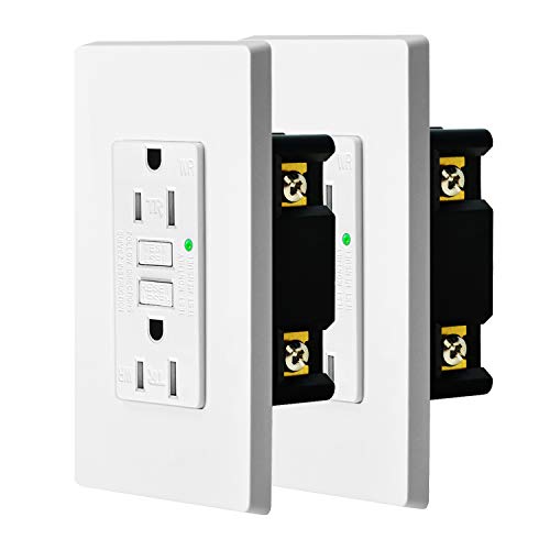 NineLeaf 2 Pack 15A 125V Tamper-Resistant(TR) Weather-Resistant(WR) GFCI Outlet Receptacles Slim Design LED