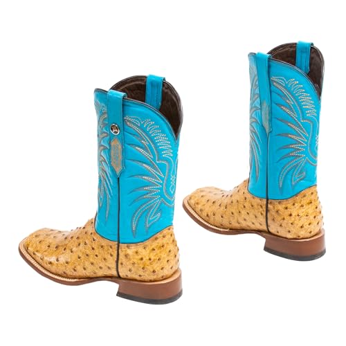 Men's Cowboy Boots Ostrich Print Rustic Orix/Turquoise Top EXTRA WIDE SQUARE TOE3