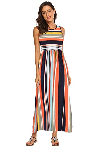 Image of Hount Women's Summer Sleeveless Striped Flowy Casual Long Maxi Dress with Pockets