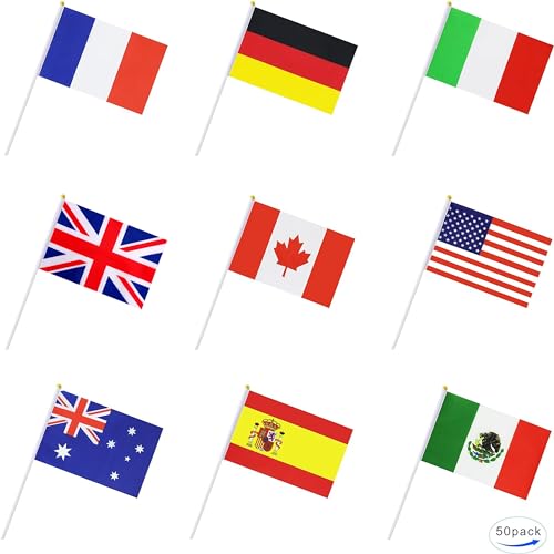 50 Countries International World Stick Flag,Hand Held Small Mini National Pennant Flags Banners On...