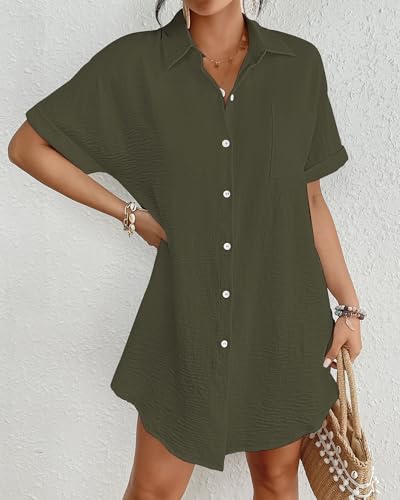 Image of Bsubseach Women Swimsuit Coverup Shirt Dress Button Down Bathing Suit Cover Up Beach Vacation Outfits
