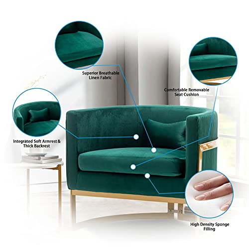 Alunaune Modern Velvet Barrel Living Room Chair Accent Chairs, Upholstered Mid Century Arm Lounge Chair Tub Bucket Club Chair Single Sofa For Bedroom-Green #TOP4