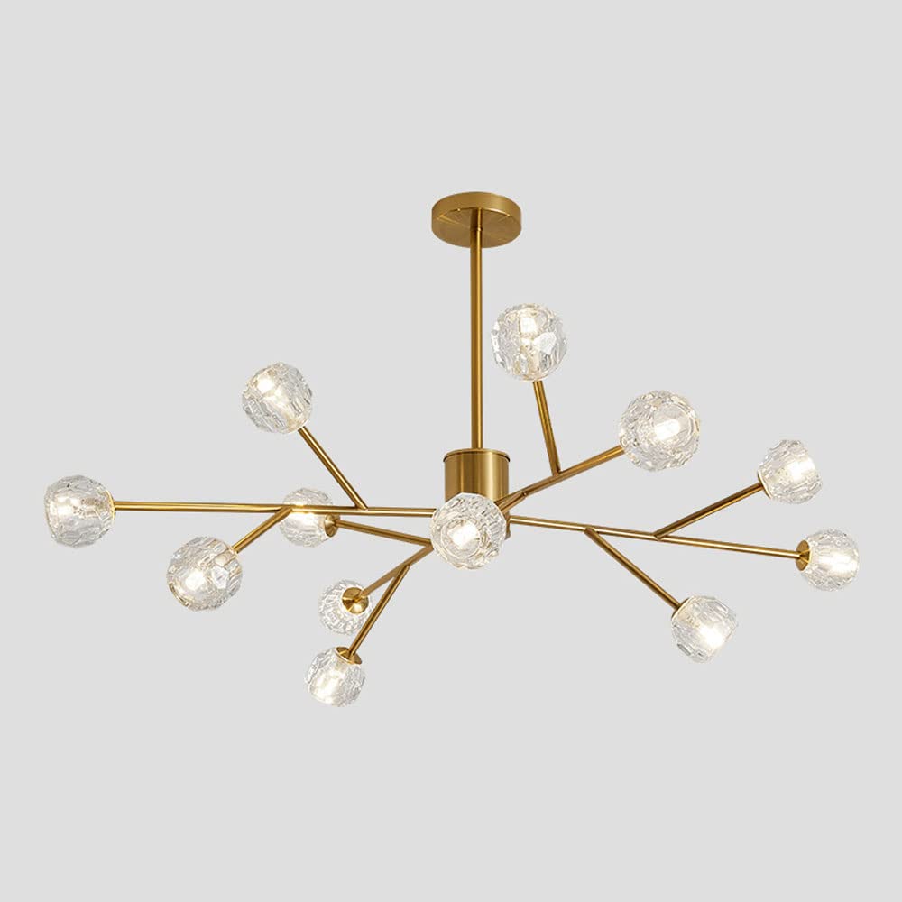 Plafonnier moderne pour salon sombre, éclairage 12 branches en cristal style milieu du siècle