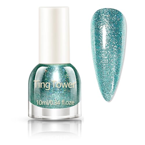 Green Nail Polish - Glitter Nail Varnish - Holographic Shimmer And Shine Quick Dry nail polish - Long Lasting Chip Resistant Nail Polish for DIY Nail Art Manicure at Home