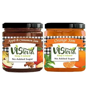 VIStevia Sugar-free Orange & Apple & Cinnamon Jam - Pack of 2 (220g X 2) | Diabetic & Keto Friendly | Sweetened with Stevia and Erythritol | 100% natural | More than 60% whole fruit | Tastes delicious