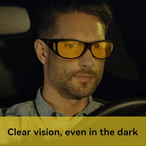 Night Driving Glasses for Men Women, Anti Glare Polarized HD Yellow Lens,Fit Over Glasses Sunglasses for Men-UV4002