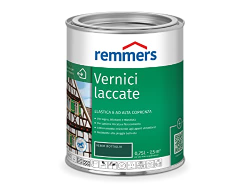 Remmers Vernice coprente verde bottiglia, 0,75 litri, smalto a base d'acqua per interno ed esterno, pittura protettiva dagli agenti atmosferici per legno, sottofondi minerali e molti altri tipi di supporto