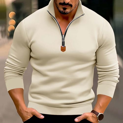 Men's Quarter Zip Up Pullover Slim Fit Mock Neck Long Sleeve Polo Shirts Lightweight Solid Color Sweatshirt2
