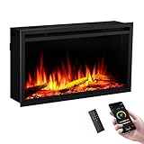 LegendFlame 33' W Smart Wall Mount & in Wall Recessed Electric Fireplace Insert, Heater 750W/1500W, Multi Colors of Flame & Fuel Bed, Alexa/Google Assistant Enabled