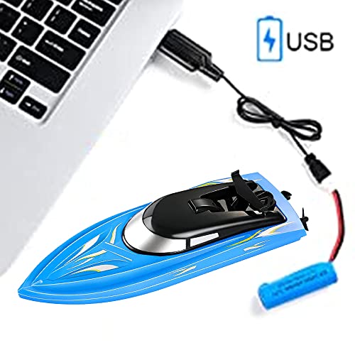 RC Boat,Remote Control Boats for Kids and Adults,10km/H 2.4G High Speed Remote Control Boat,Fast RC Boats for Pools and Lakes . (Blue)