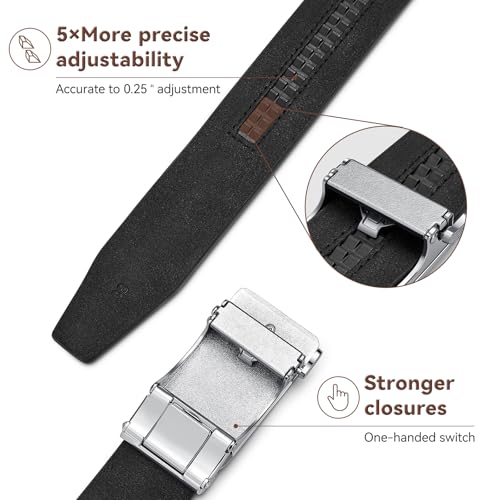 Casual Mens Ratchet Belt Leather, Adjustable Black Dress Belt for Men with Gift Box, Ideal for Golf, Work, Travel3