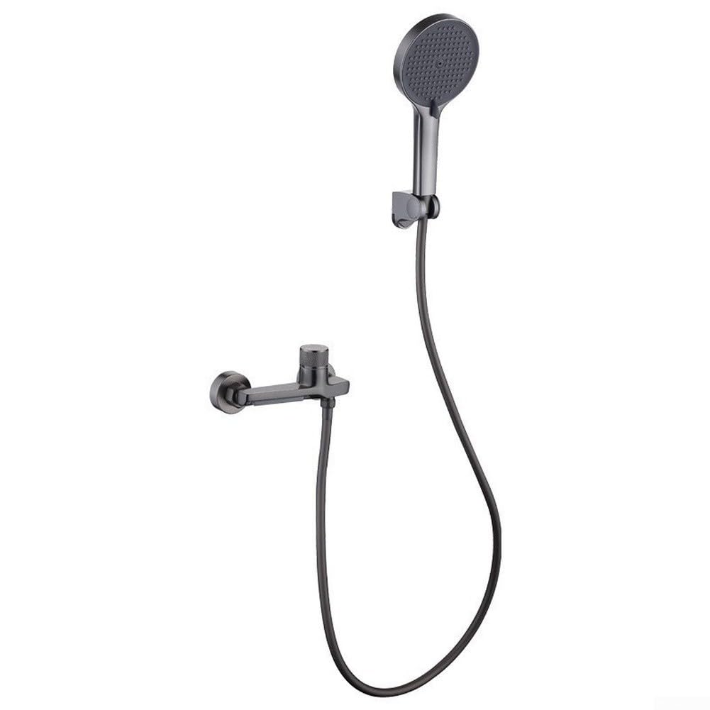 Juego de grifo de ducha montado en la pared, grifo mezclador de cobre gris | Manguera de PVC de 5 pies, tres modos de pulverización, salida de cascada, boquillas de silicona autolimpiantes para áreas de