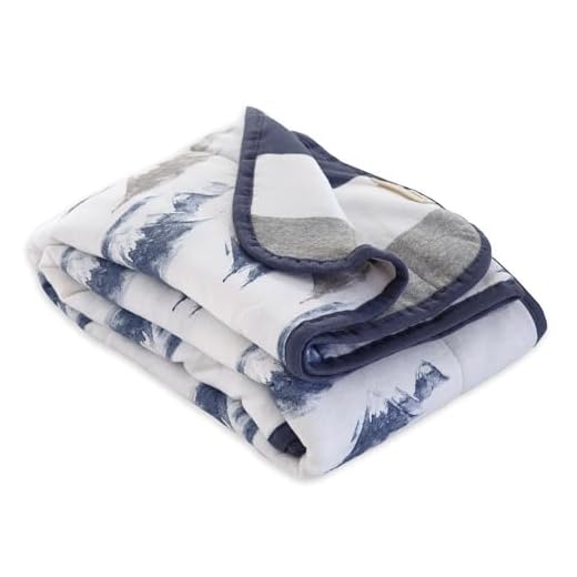 Burts Bees Baby Infant Reversible Blankets 100% Organic Cotton GOTS Certified - Watercolor Mountains Prints with Quilting Pattern Soft Nursery Blanket with 100% Polyester Fill for Size 30 x 40 Inch